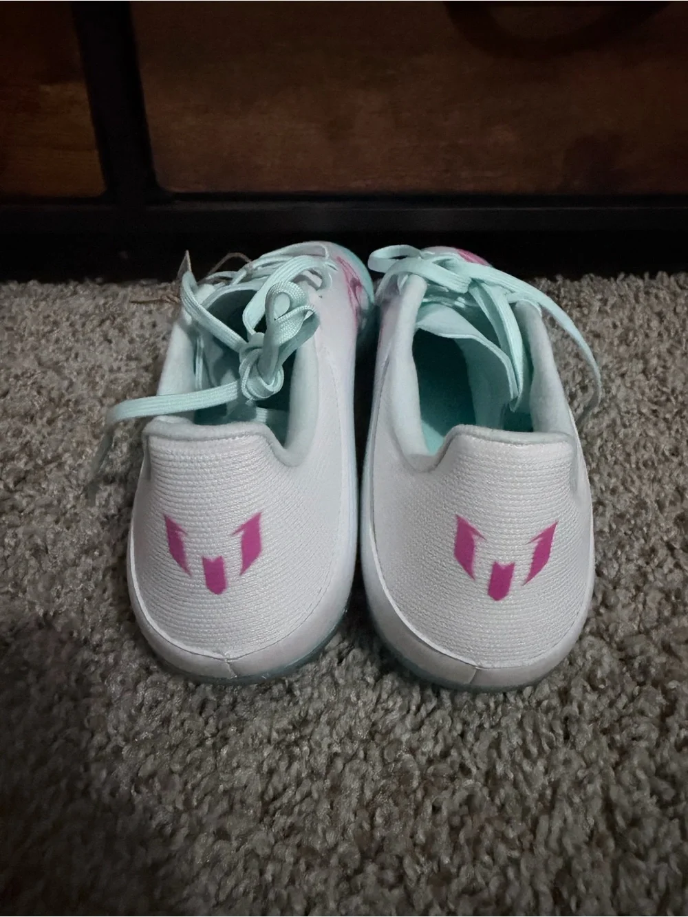 adidas Women’s White Mint Soccer Cleats with Pink Accents